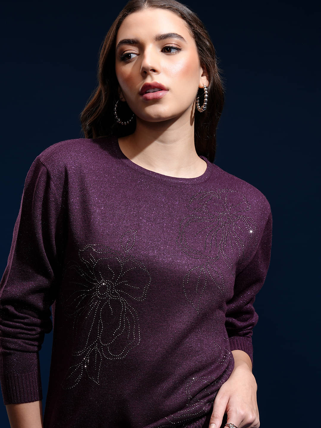     			Tokyo Talkies Women Acrylic Round Neck Pullover ( Purple )