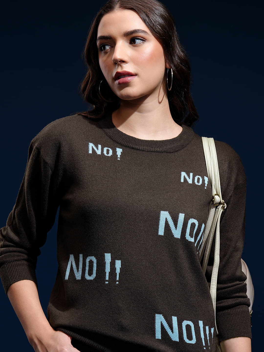 Tokyo Talkies Women Acrylic Round Neck Pullover ( Brown )     			Tokyo Talkies Women Acrylic Round Neck Pullover ( Brown )