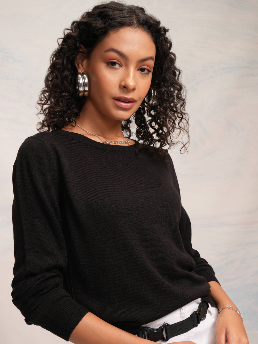 Tokyo Talkies Women Acrylic Round Neck Pullover ( Black ) Tokyo Talkies Women Acrylic Round Neck Pullover ( Black )