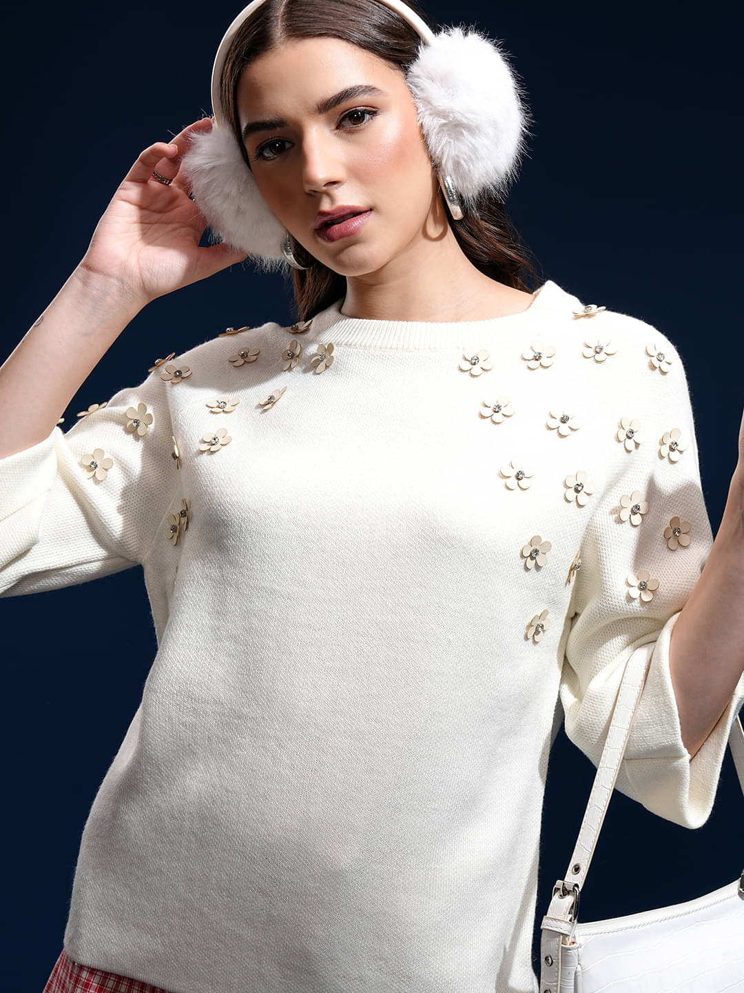 Tokyo Talkies Women Acrylic Round Neck Pullover ( Off White )     			Tokyo Talkies Women Acrylic Round Neck Pullover ( Off White )