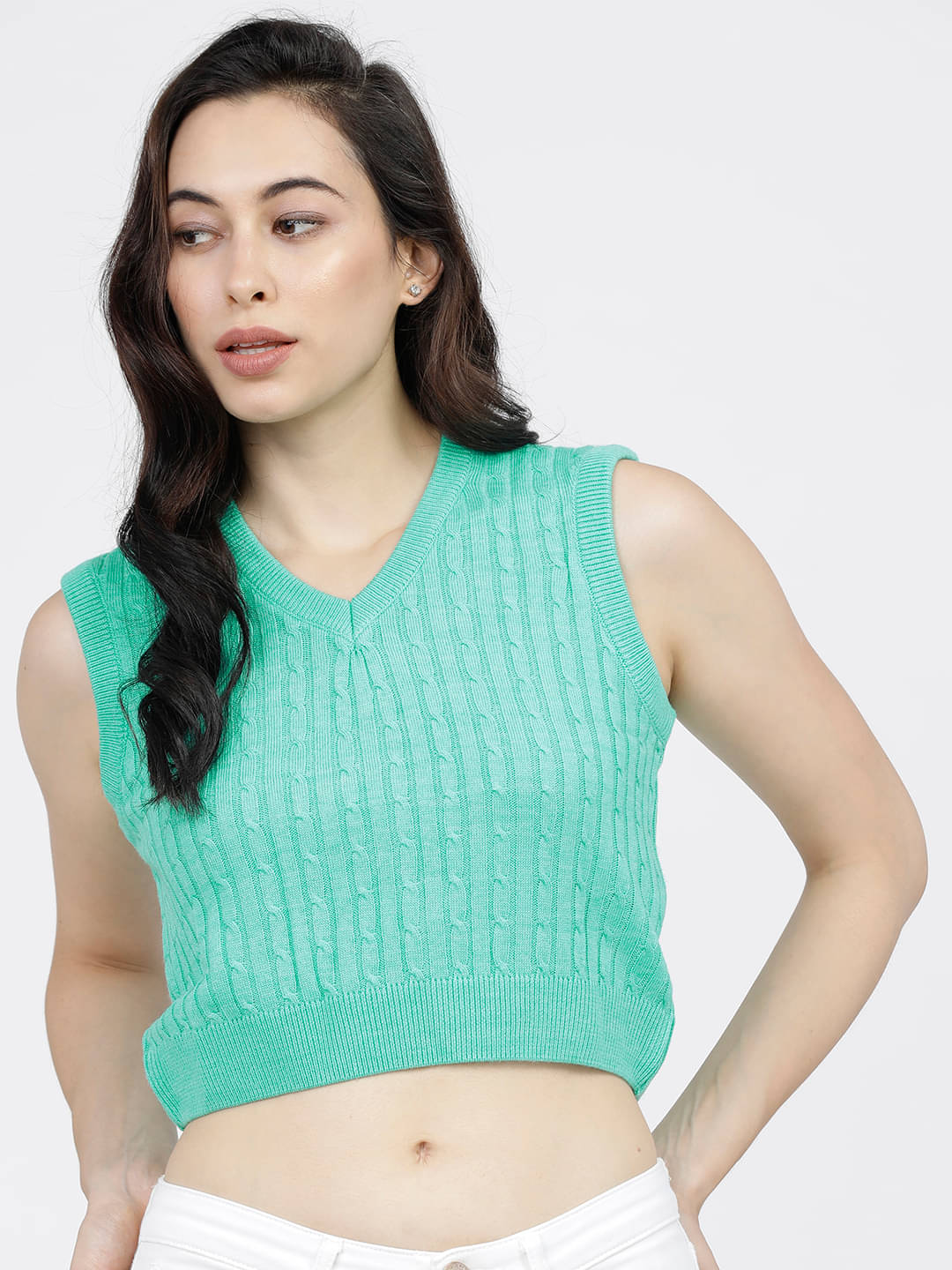     			Tokyo Talkies Women Acrylic V-Neck Pullover ( Green )