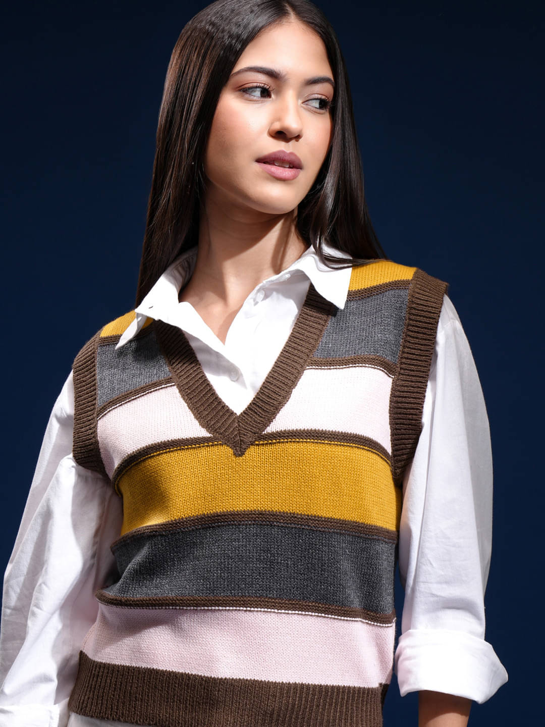 Tokyo Talkies Women Acrylic V-Neck Pullover ( Multicolor ) Tokyo Talkies Women Acrylic V-Neck Pullover ( Multicolor )