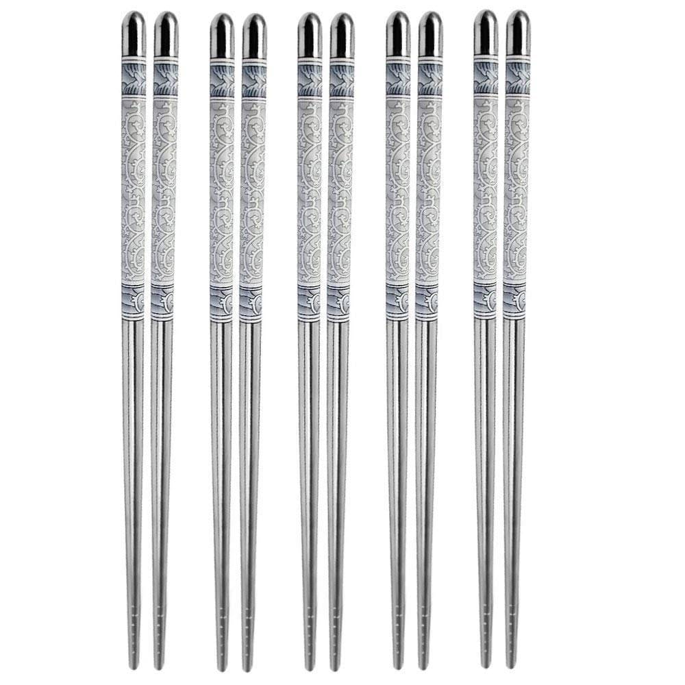 VBE 5 Pairs Reusable Metal Stainless Steel Chopsticks Dishwasher Safe Lightweight Easy to Use Metal Chop Stick Utensils VBE 5 Pairs Reusable Metal Stainless Steel Chopsticks Dishwasher Safe Lightweight Easy to Use Metal Chop Stick Utensils