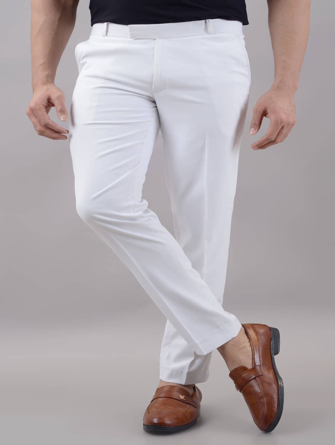 VILLAIN Slim Flat Men's Formal Trouser - White ( Pack of 1 ) - Trousers | Buy online on ZillyBuy