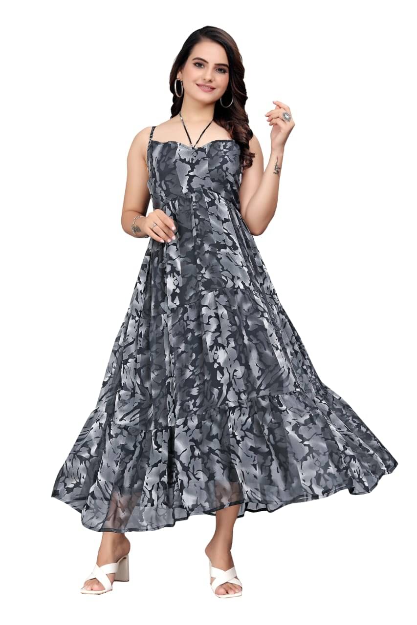     			VS MALL Women Georgette Self Design Fit & Flare Dress ( Grey )