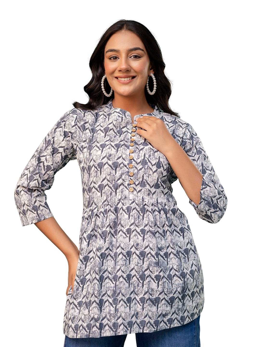     			feranoid Women Cotton Printed Flared Kurti ( White )