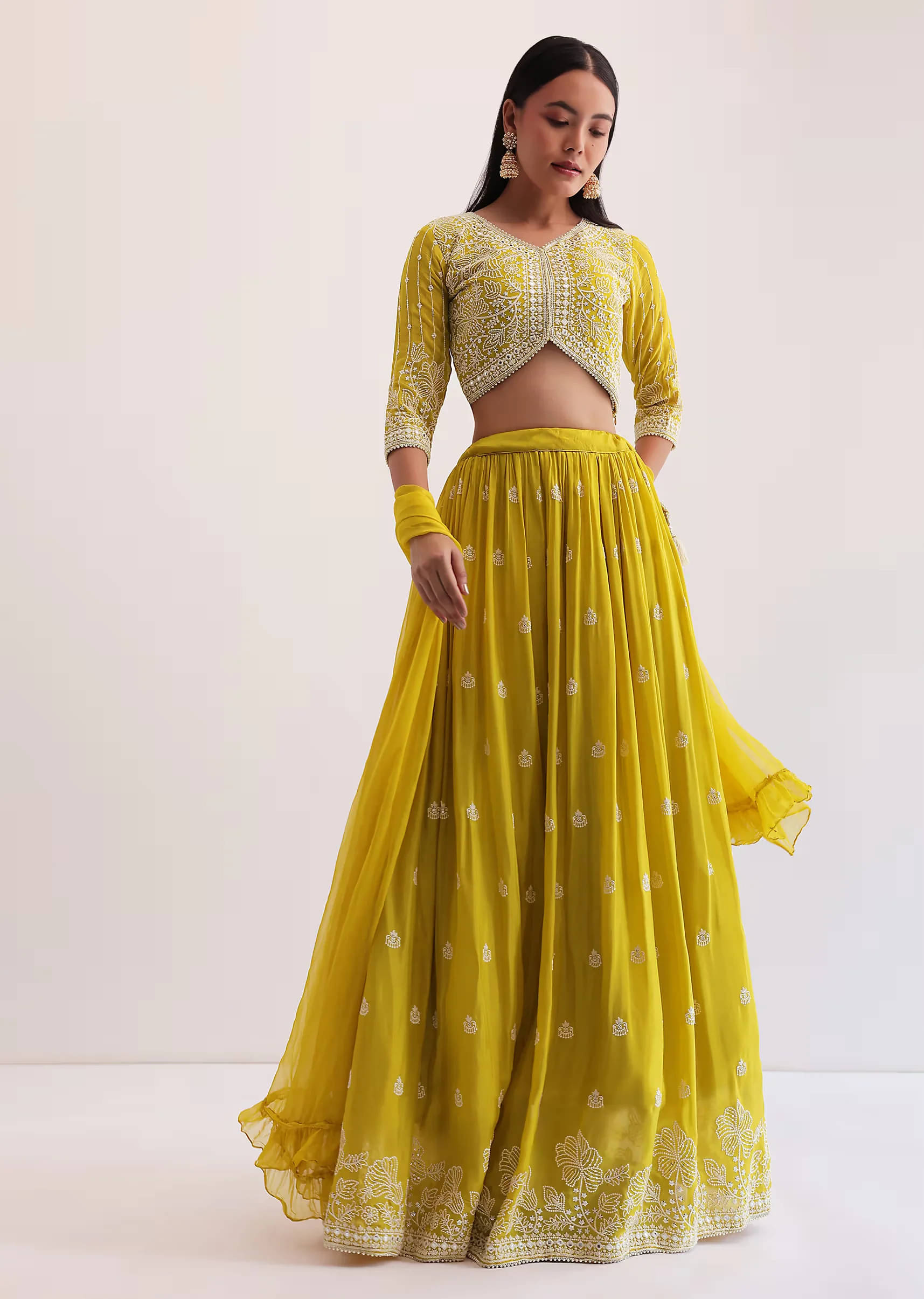 kedar fab Yellow Georgette Circular Semi Stitched Lehenga Single kedar fab Yellow Georgette Circular Semi Stitched Lehenga Single