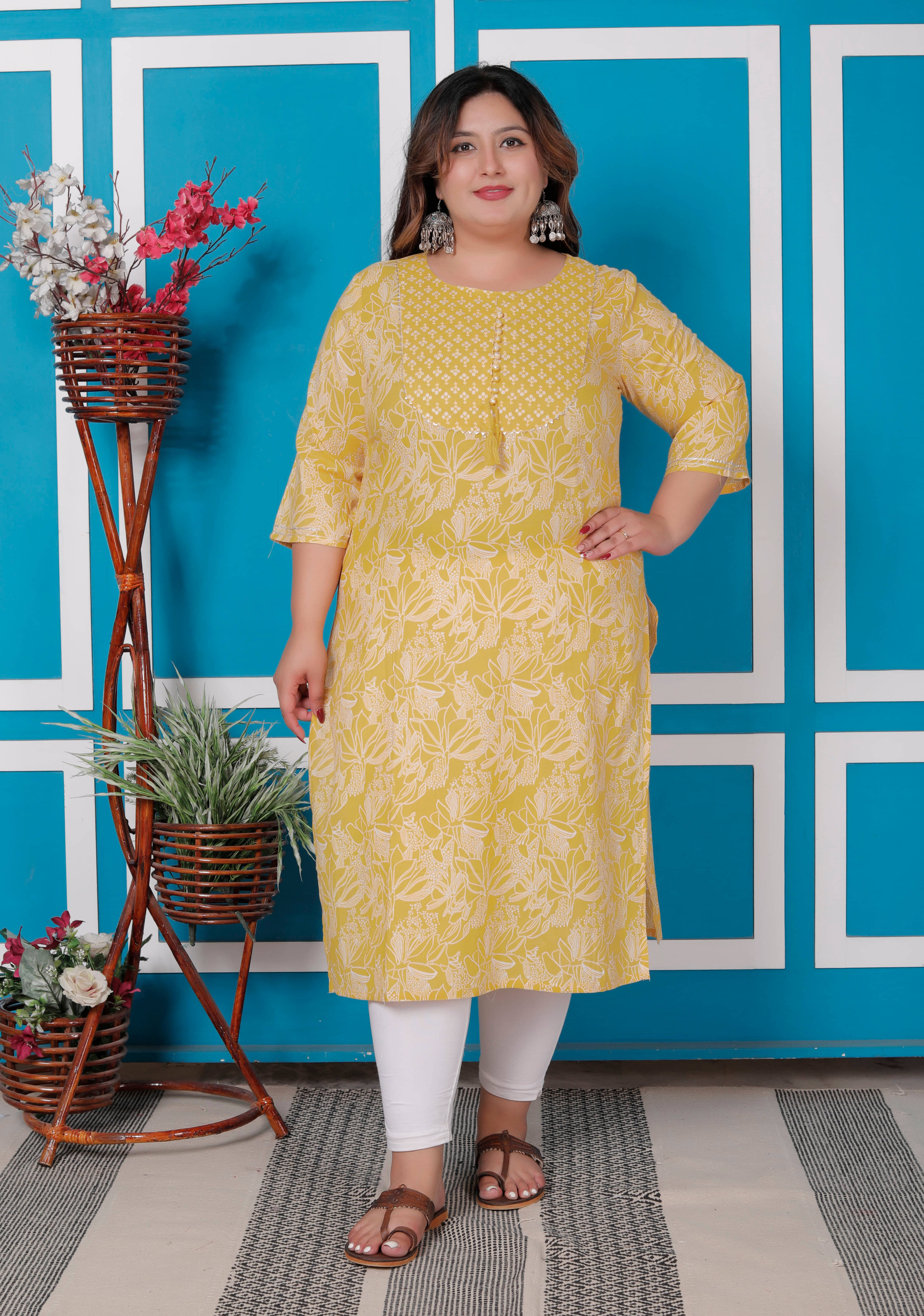     			AKRITIK Women Cotton Printed Straight Kurti ( Yellow )