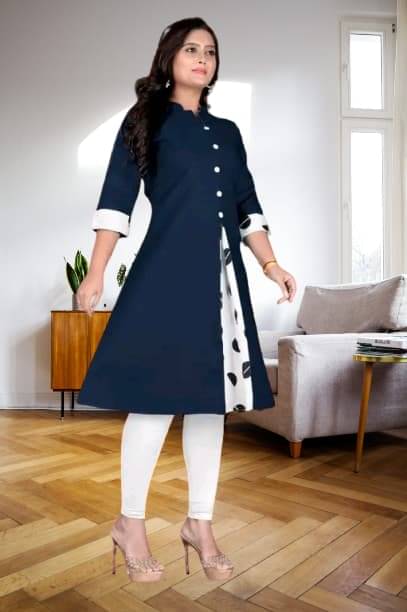     			BONISTA FASHION FOR ALL Women Cotton Flex Solid A-line Kurti ( Blue )