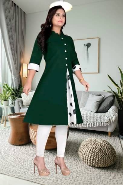     			BONISTA FASHION FOR ALL Women Cotton Flex Solid A-line Kurti ( Green )