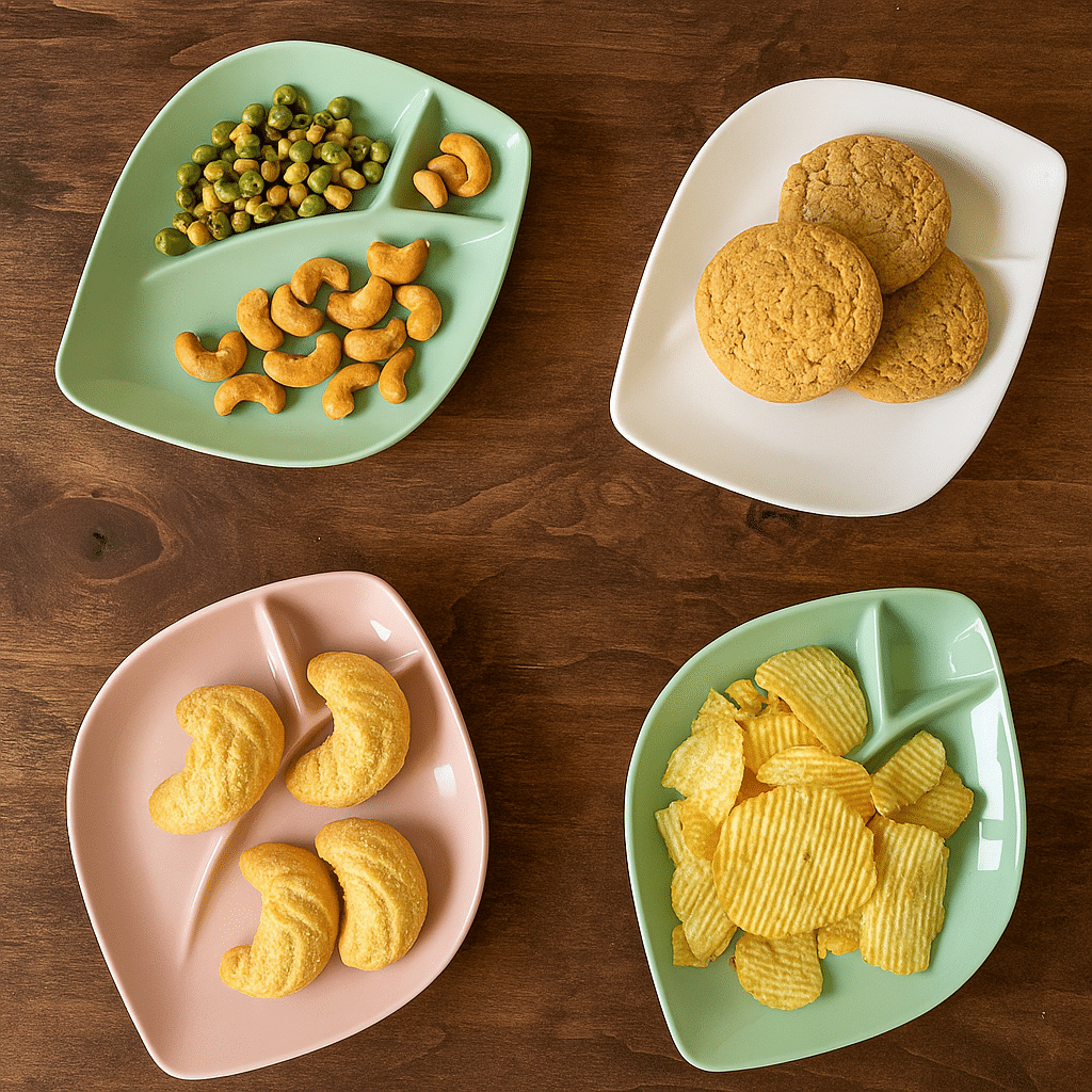     			Baskety 4 Pcs Plastic Multi Color Dessert Plate