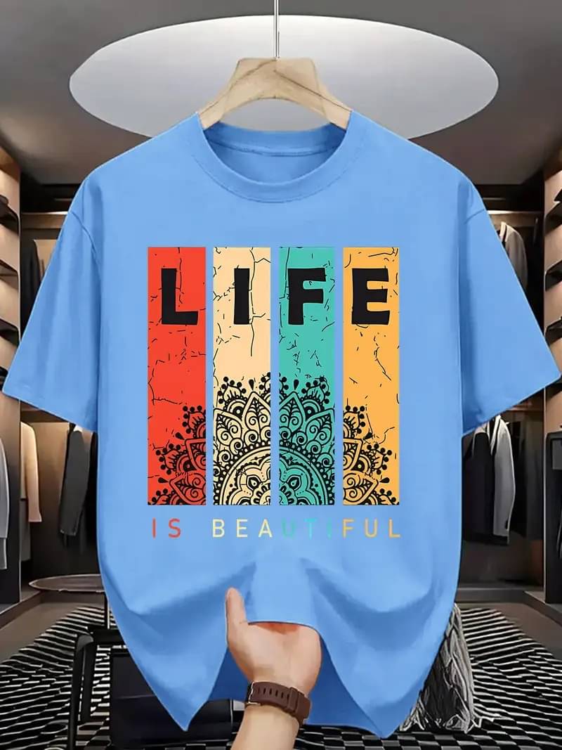     			ELBATROSS Men Polyester Regular Fit Printed T-Shirt ( Sky Blue )