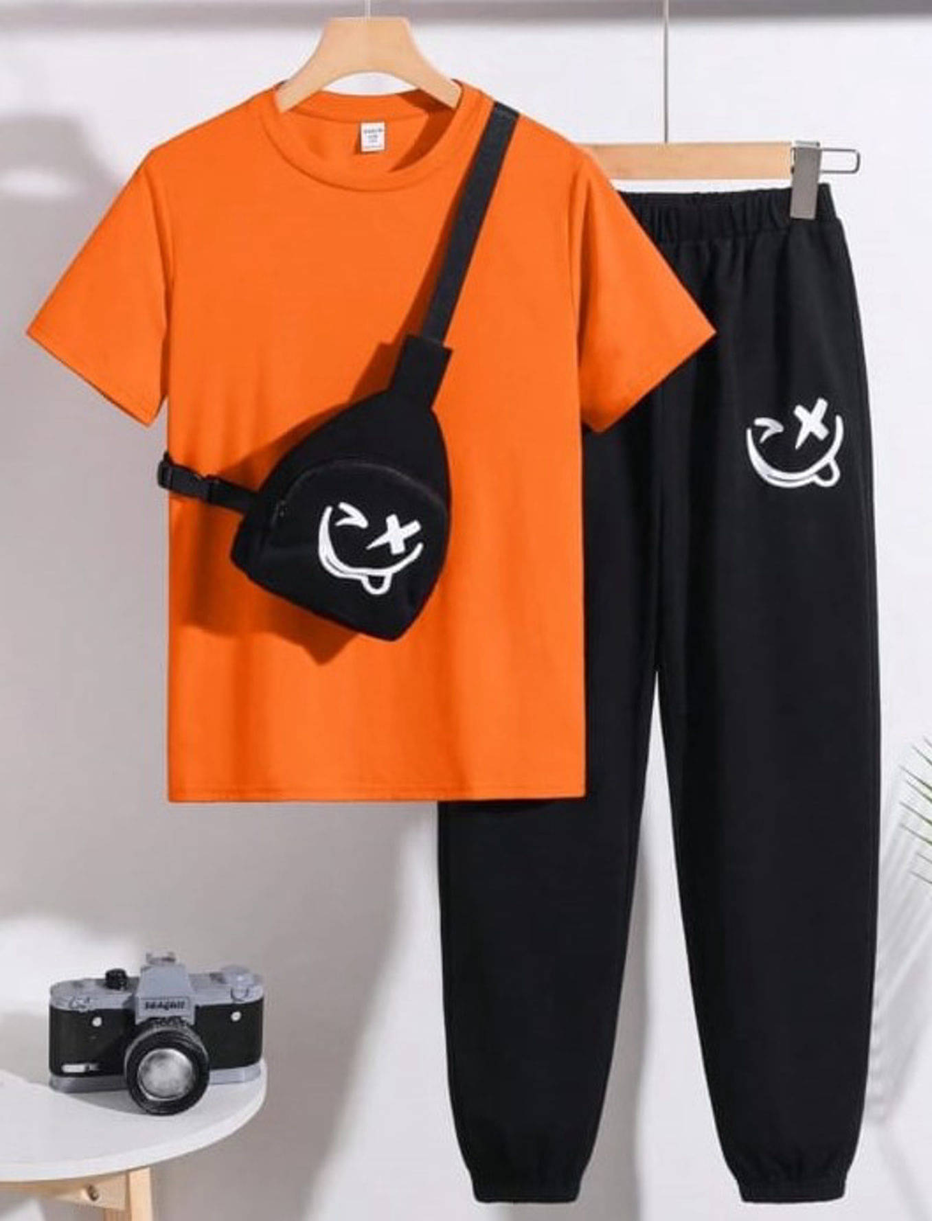 FABOZA Cotton Blend Self Design T-shirt With Capris Co-Ord Set For Boys ( Orange ) FABOZA Cotton Blend Self Design T-shirt With Capris Co-Ord Set For Boys ( Orange )