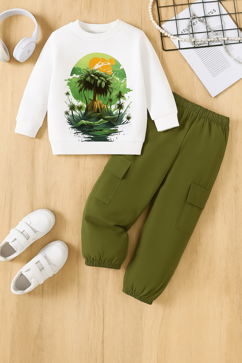     			FABOZA Pack of 1 Boys Cotton Blend T-Shirt & Pants Set ( White )
