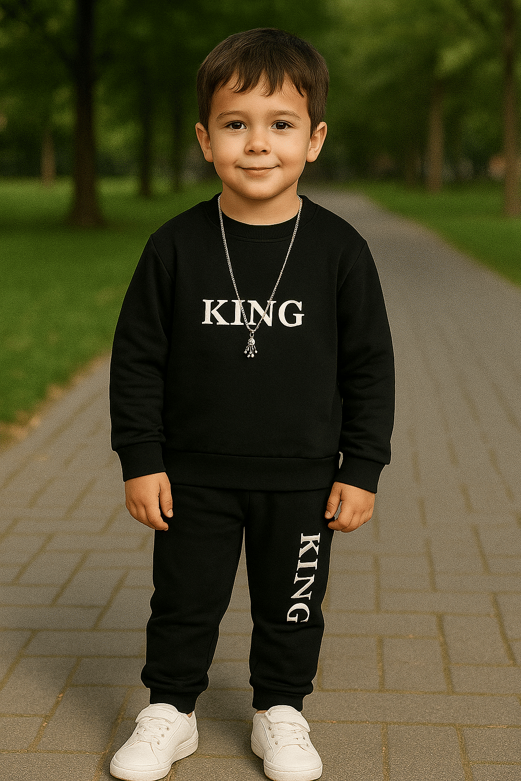     			FABOZA Pack of 1 Boys Cotton Blend T-Shirt & Trackpants Set ( Black )