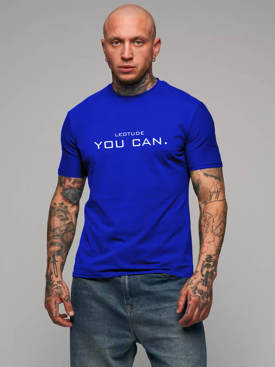 Leotude Men Cotton Blend Regular Fit Printed T-Shirt ( Blue )
