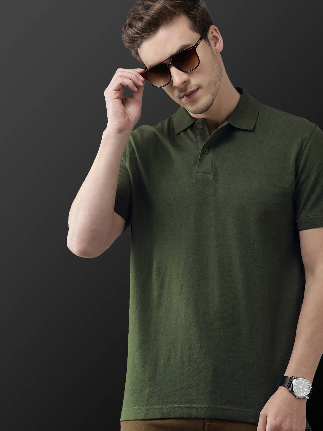 Merriment Men Polyester Regular Fit Solid Polo T Shirt ( Olive ) Merriment Men Polyester Regular Fit Solid Polo T Shirt ( Olive )