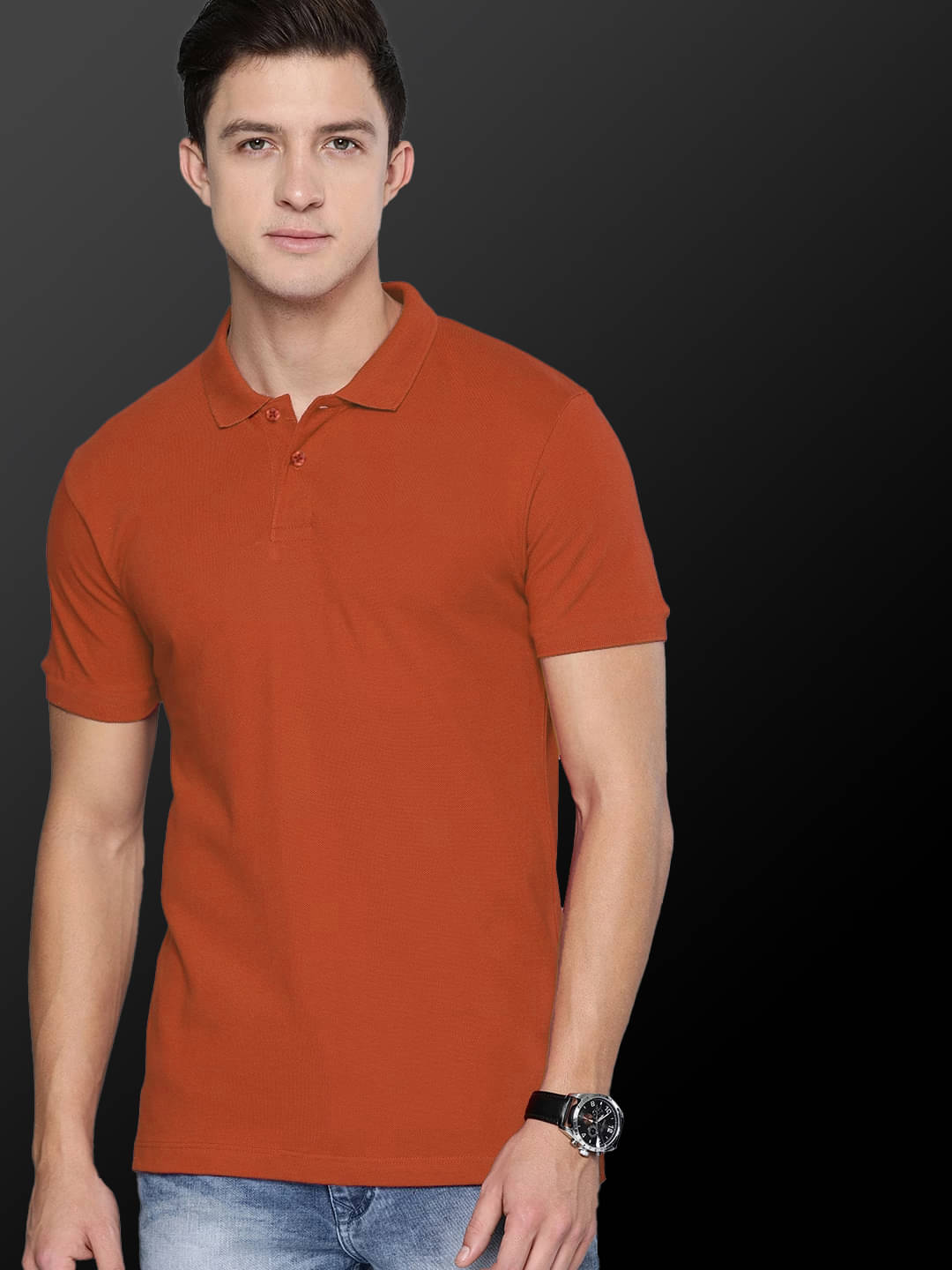 Merriment Men Polyester Regular Fit Solid Polo T Shirt ( Rust ) Merriment Men Polyester Regular Fit Solid Polo T Shirt ( Rust )