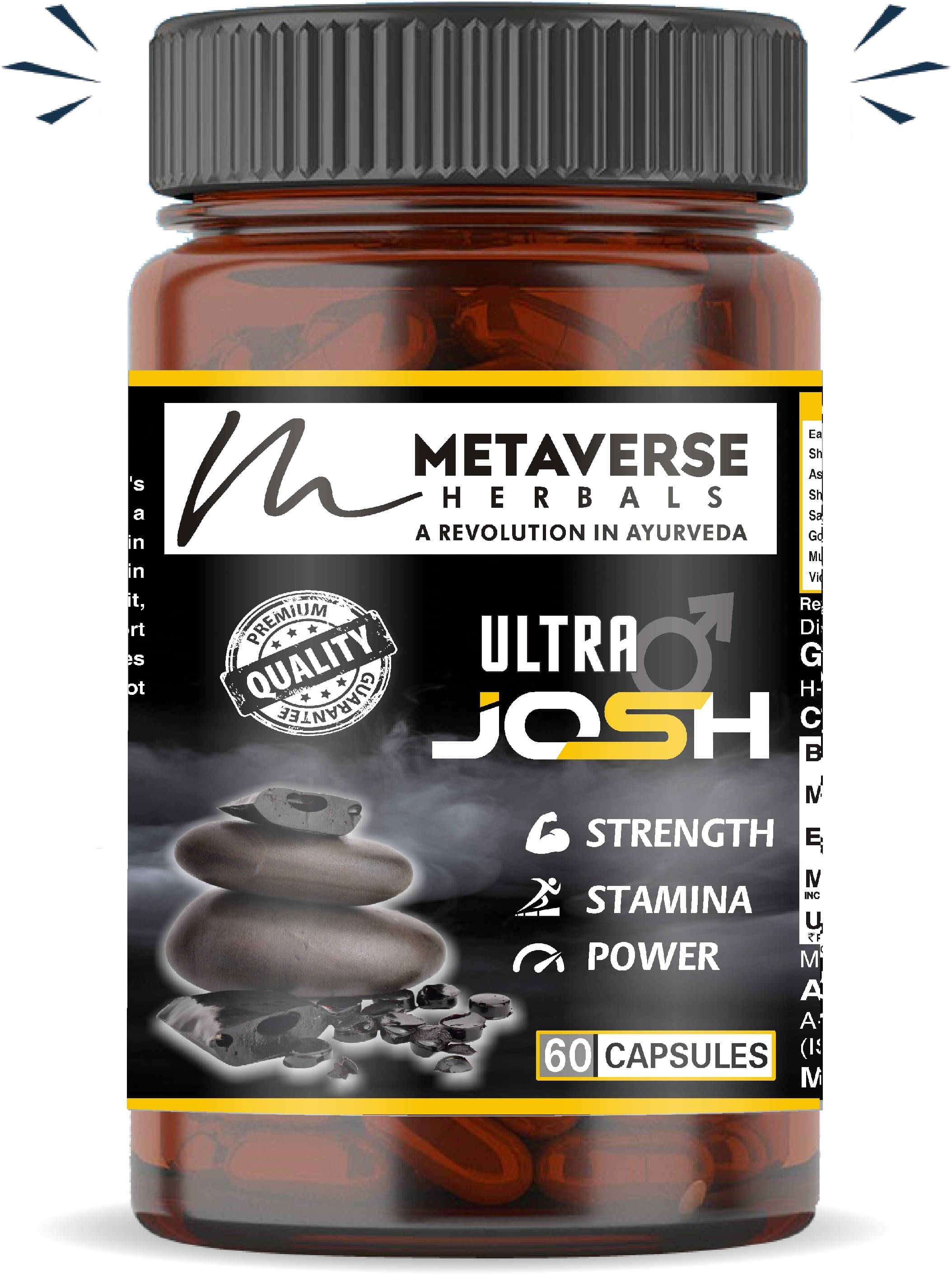 Metaverse Shilajit Capsule A 100% Ayurvedic Capsule to Energize Men's Power and Stamina. 60 No.s Metaverse Shilajit Capsule A 100% Ayurvedic Capsule to Energize Men's Power and Stamina. 60 No.s