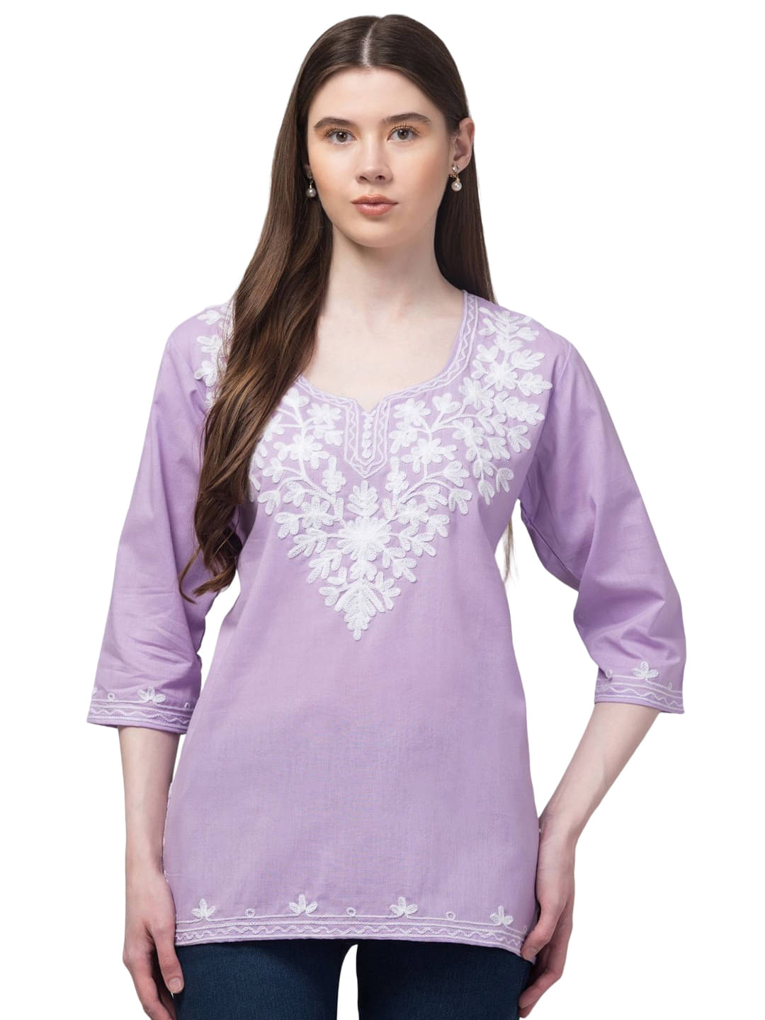 OMAYA Women Cotton Embroidered Straight Kurti ( Purple ) OMAYA Women Cotton Embroidered Straight Kurti ( Purple )