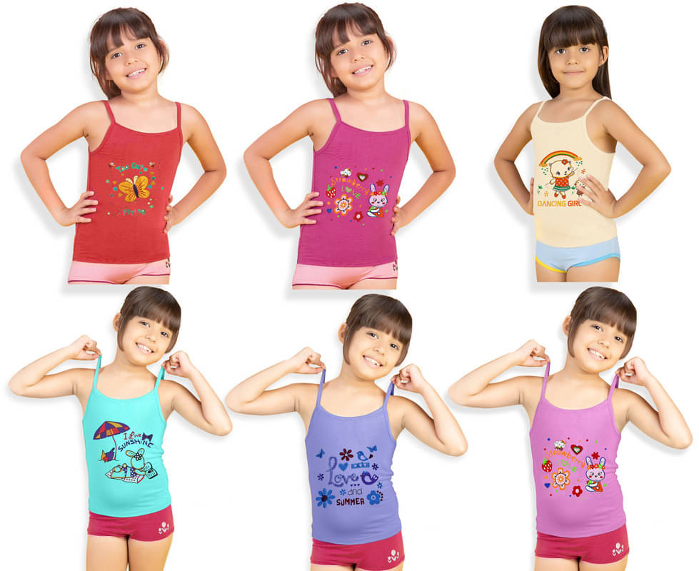 Paryag Pack of 6 Girls Cotton Blend Camisoles ( Multicolor ) Paryag Pack of 6 Girls Cotton Blend Camisoles ( Multicolor )