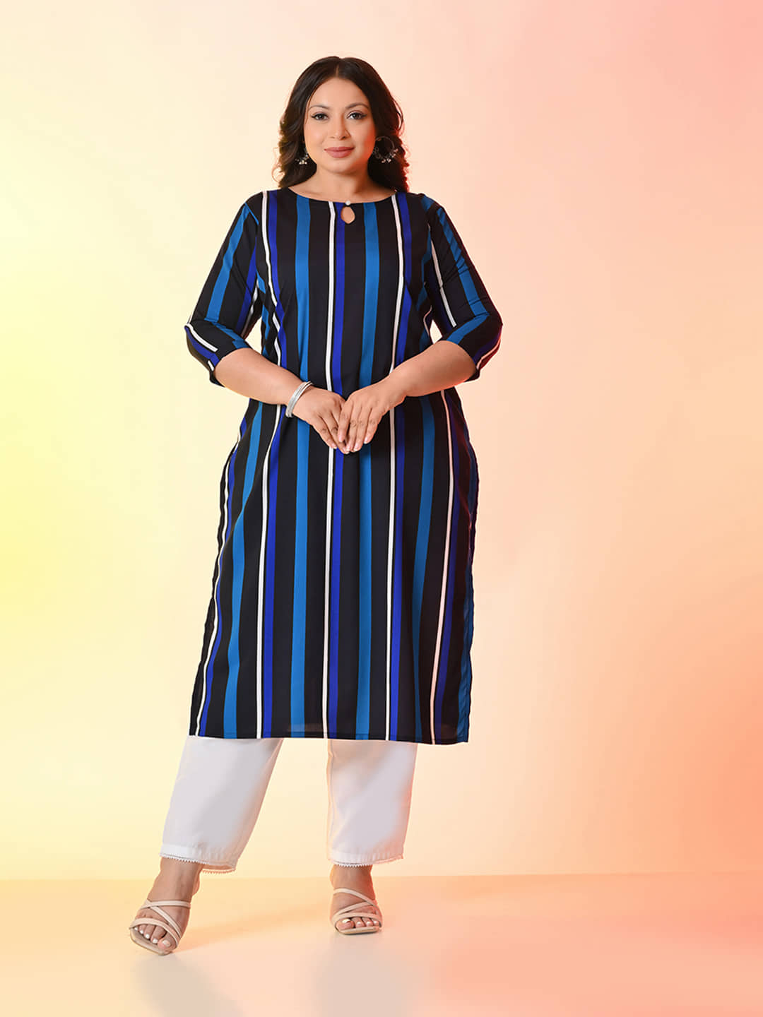 PrettyPlus by Desinoor.com Women Crepe Printed Straight Kurti ( Light Blue ) - Kurtis, Tunics | Buy online on ZillyBuy