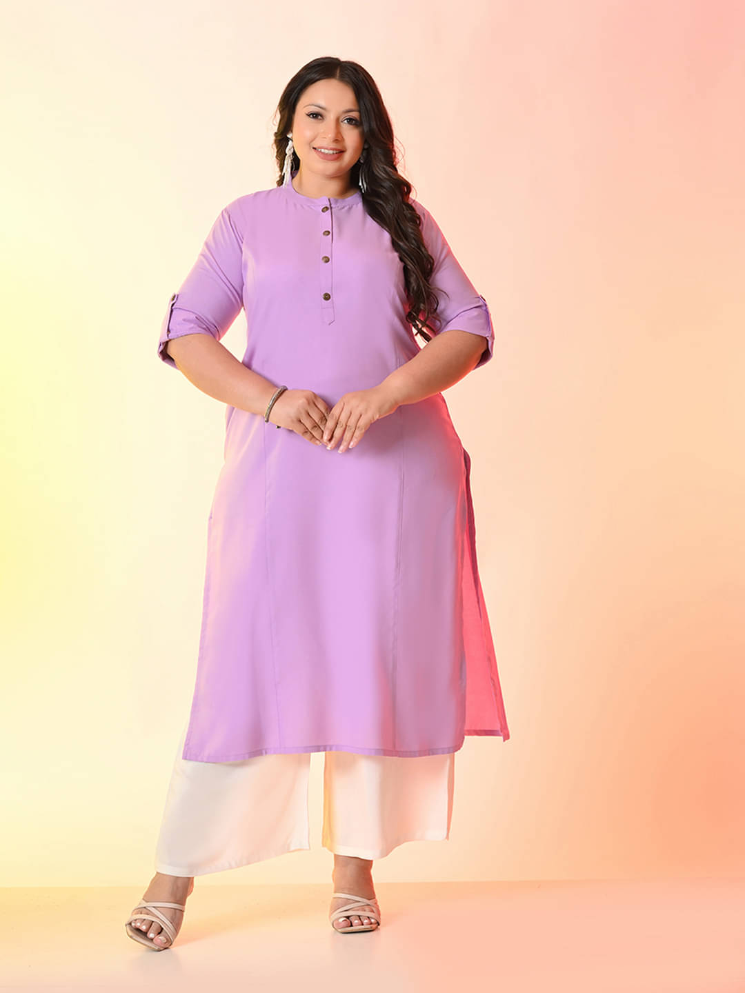 PrettyPlus by Desinoor.com Women Viscose Rayon Solid Straight Kurti ( Lavender ) PrettyPlus by Desinoor.com Women Viscose Rayon Solid Straight Kurti ( Lavender )