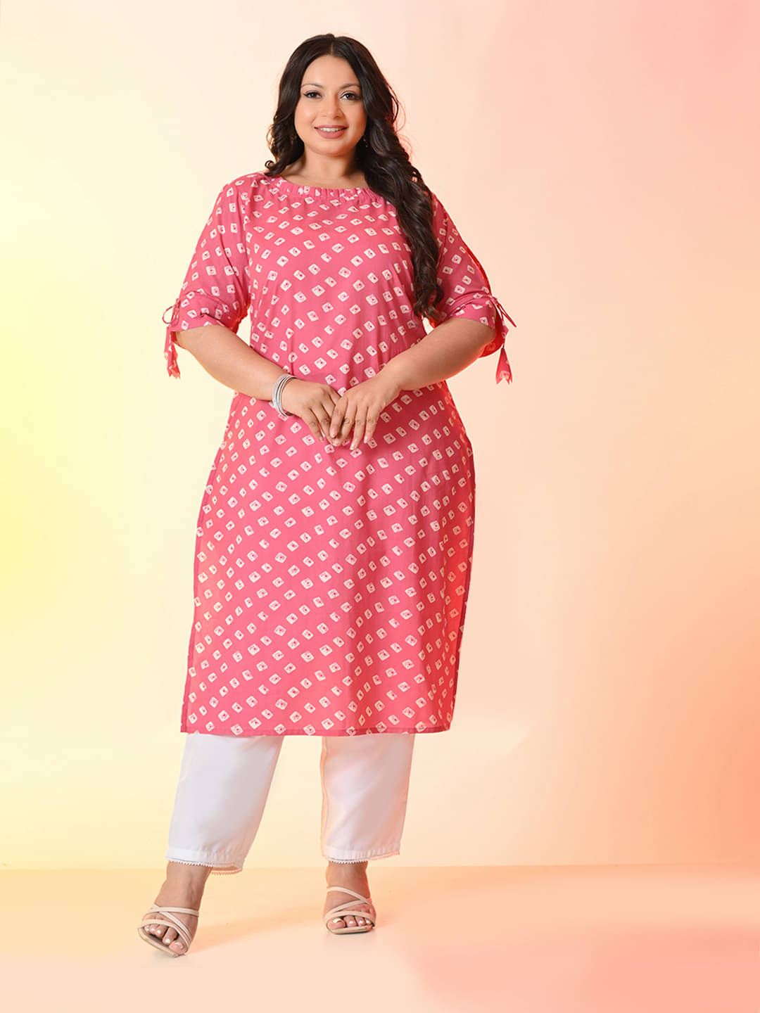     			PrettyPlus by Desinoor.com Women Cotton Printed Straight Kurti ( Pink )