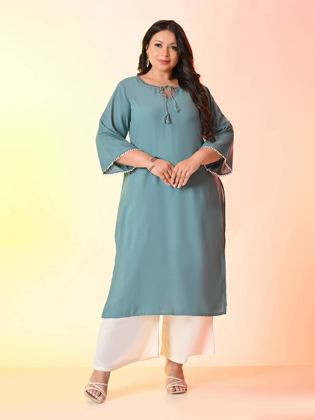 PrettyPlus by Desinoor.com Women Viscose Rayon Embroidered Straight Kurti ( Sea Green ) PrettyPlus by Desinoor.com Women Viscose Rayon Embroidered Straight Kurti ( Sea Green )