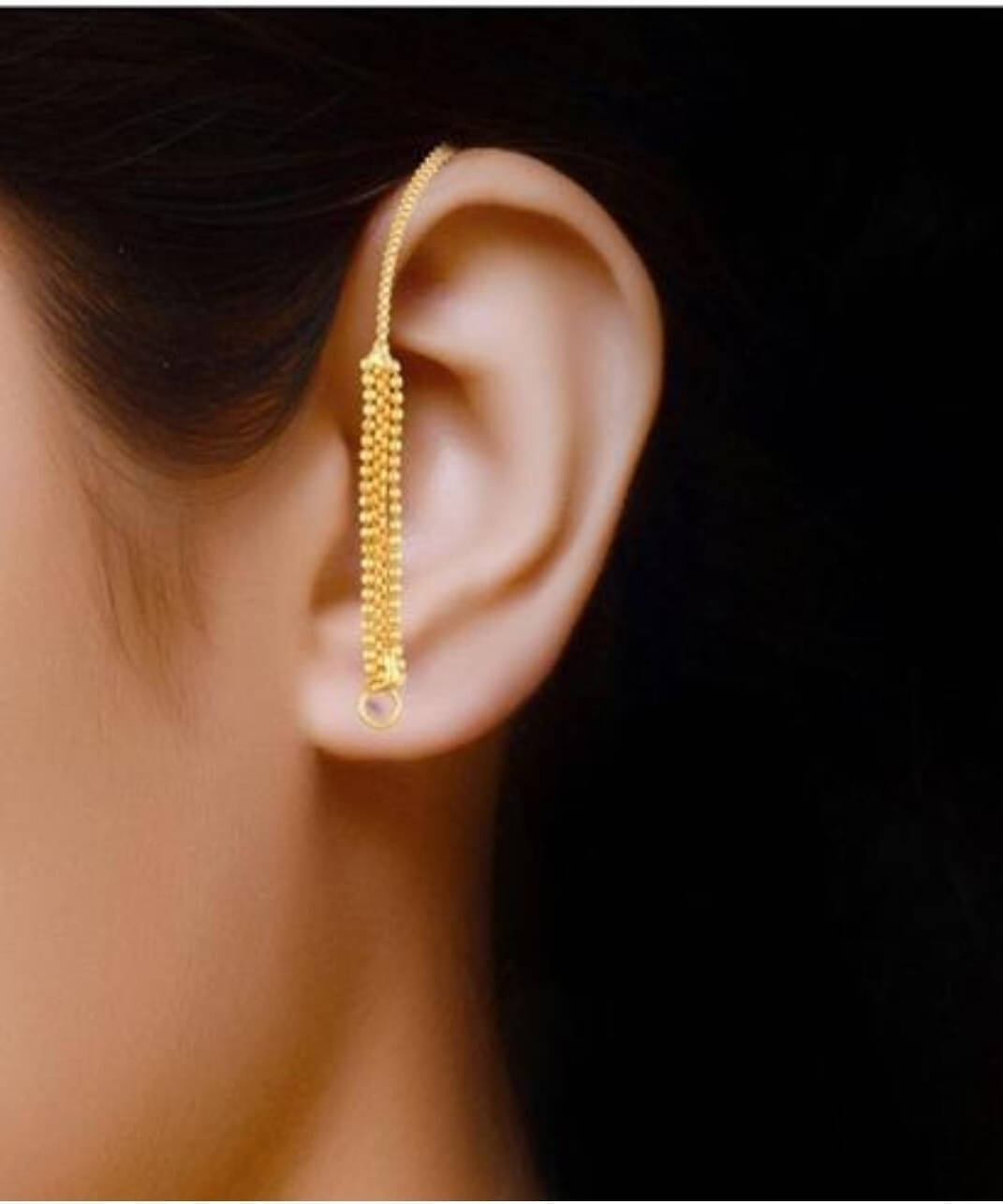     			Renu Creations Golden Ear Chain Earrings ( Pack of 1 )