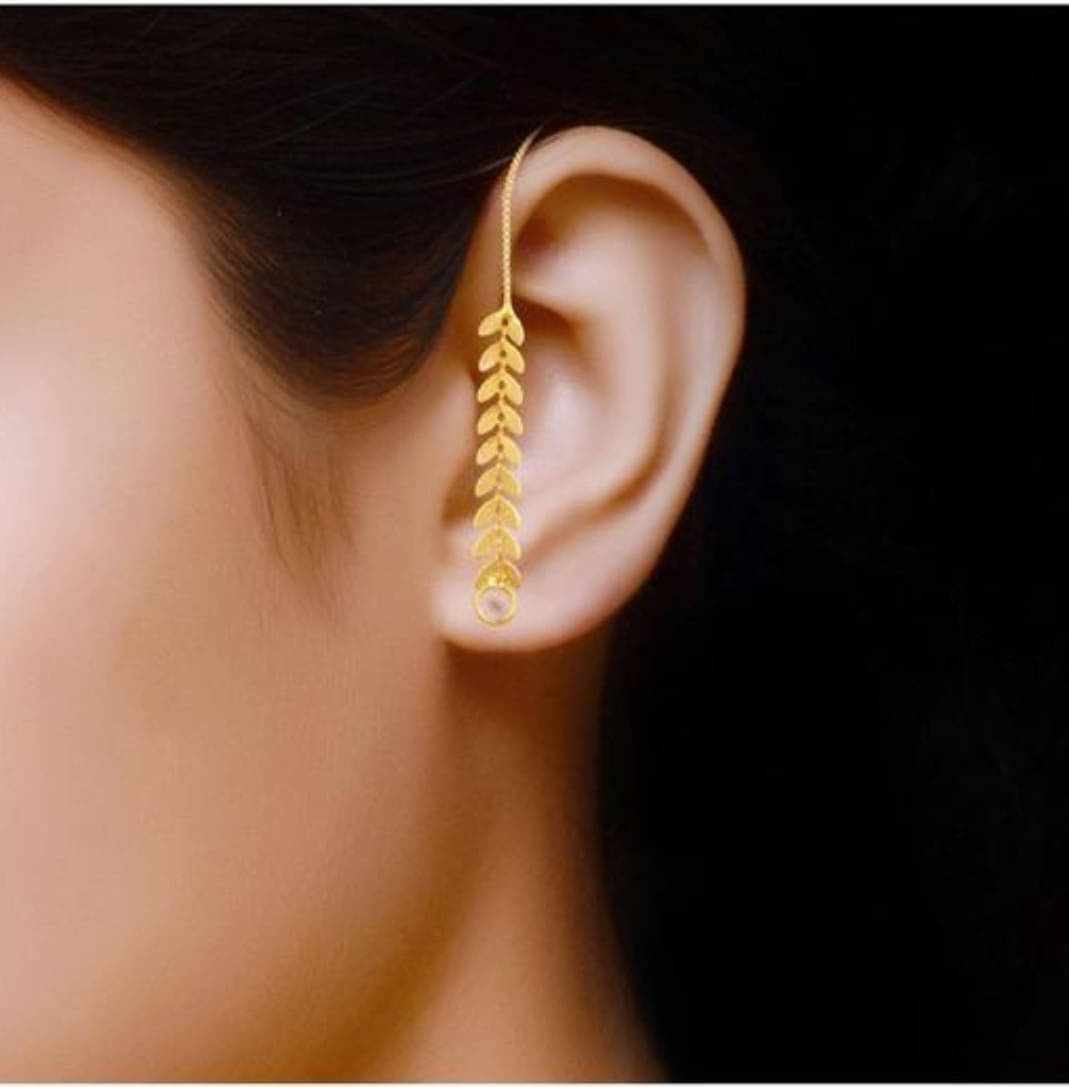     			Renu Creations Golden Ear Chain Earrings ( Pack of 1 )