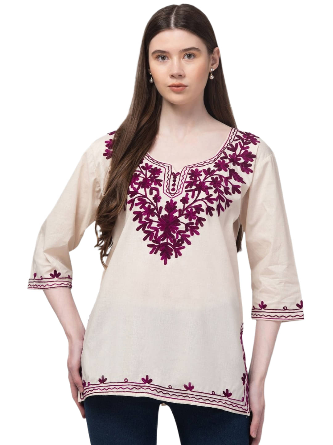    			SMASUM Women Cotton Embroidered Straight Kurti ( Beige )