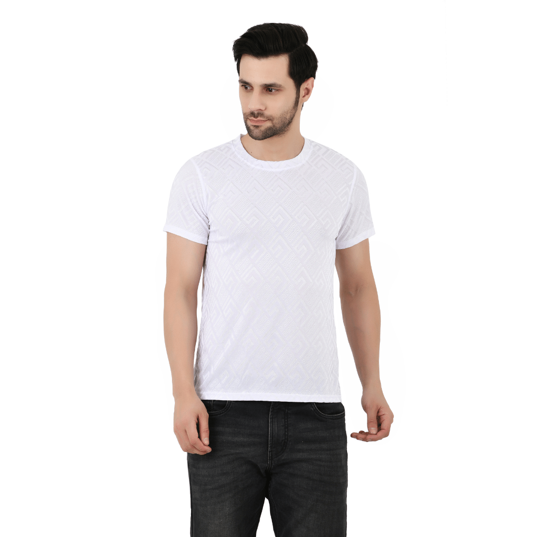 Sageware Men Polyester Regular Fit Solid T-Shirt ( White ) Sageware Men Polyester Regular Fit Solid T-Shirt ( White )