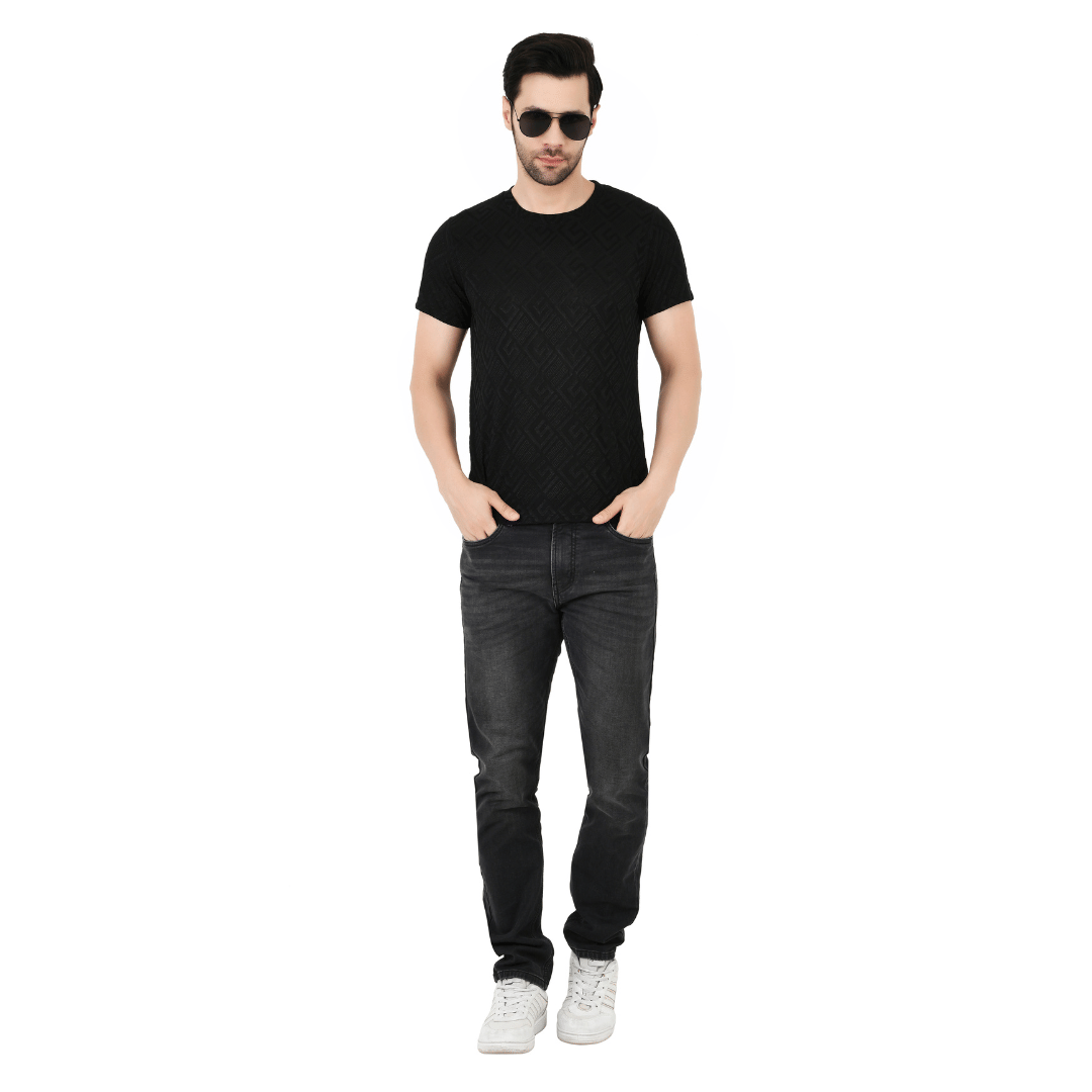 Sageware Men Polyester Regular Fit Printed T-Shirt ( Black ) Sageware Men Polyester Regular Fit Printed T-Shirt ( Black )