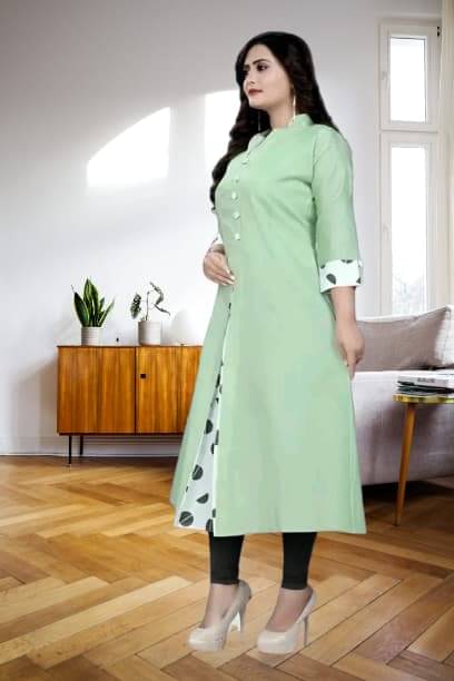     			TRIONZA Women Cotton Flex Solid A-line Kurti ( Light Green )