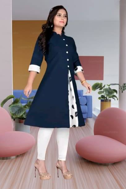     			TRIONZA Women Cotton Flex Solid A-line Kurti ( Blue )