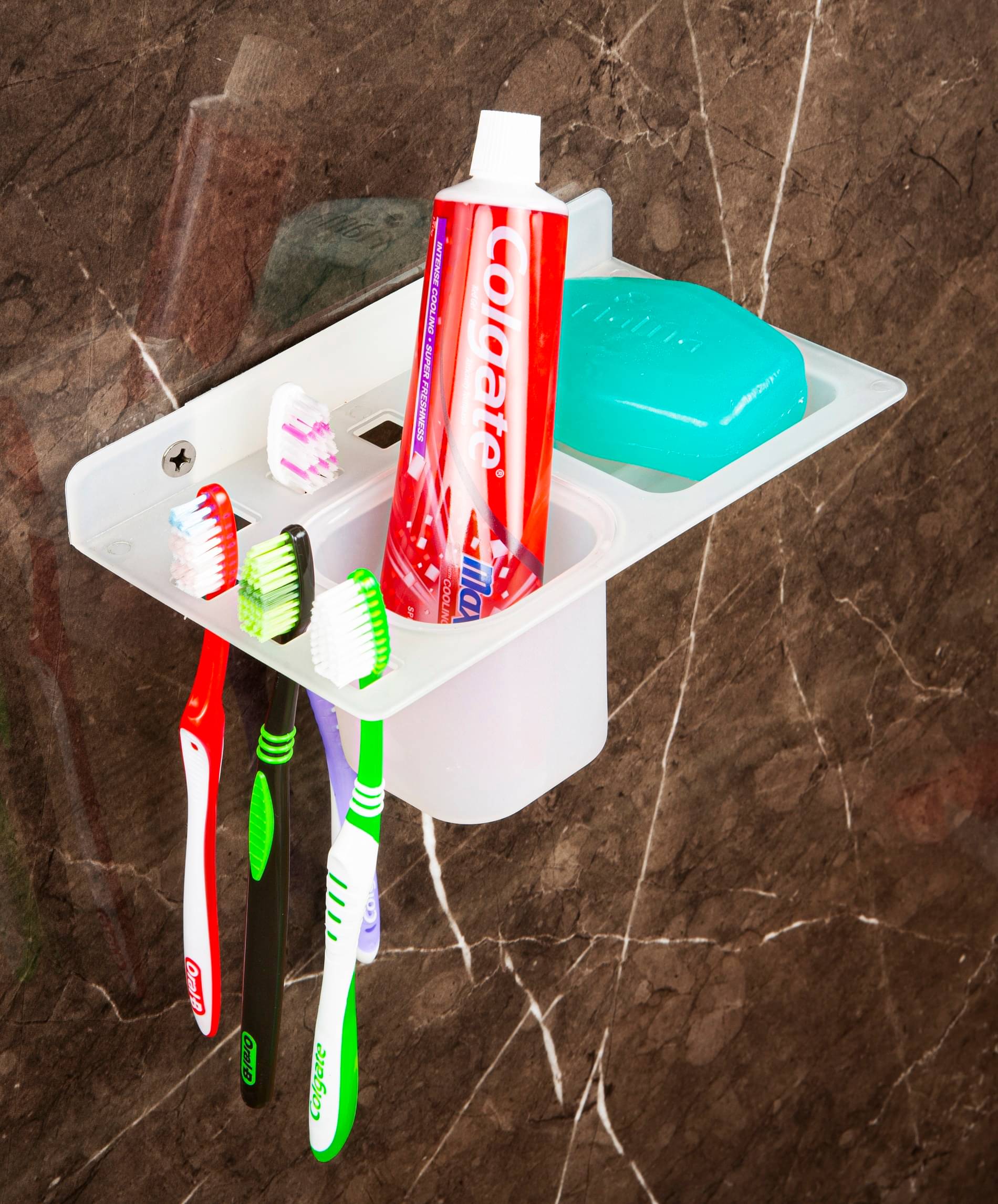     			Unbreakable ABS Plastic 3 in 1 Soap Dish Holder Glass Tumbler and Tooth Brush Holders, Soap Stand, Soap Case, Soap Holder Stand Wall Mounted for Bathroom
