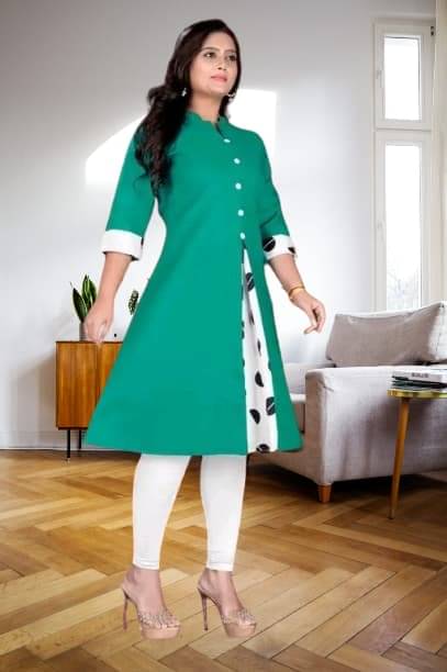     			Zorista Women Cotton Flex Solid A-line Kurti ( Dark Green )