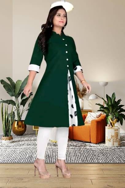 Zorista Women Cotton Flex Solid A-line Kurti ( Green ) Zorista Women Cotton Flex Solid A-line Kurti ( Green )