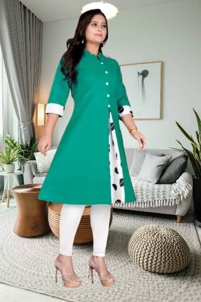     			Zorista Women Cotton Flex Solid A-line Kurti ( Dark Green )