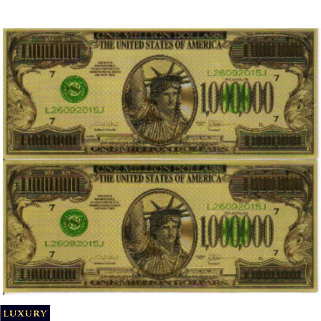     			1 Million (1000000) US Dollar Bill 24Kt Gold Plated 2 Paper currency Extremely Rare Notes