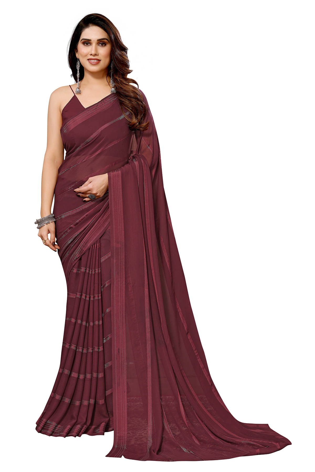 ANAND SAREES Satin Embellished Kasavu Saree With Unstitched Blouse Piece ( Brown ) ANAND SAREES Satin Embellished Kasavu Saree With Unstitched Blouse Piece ( Brown )