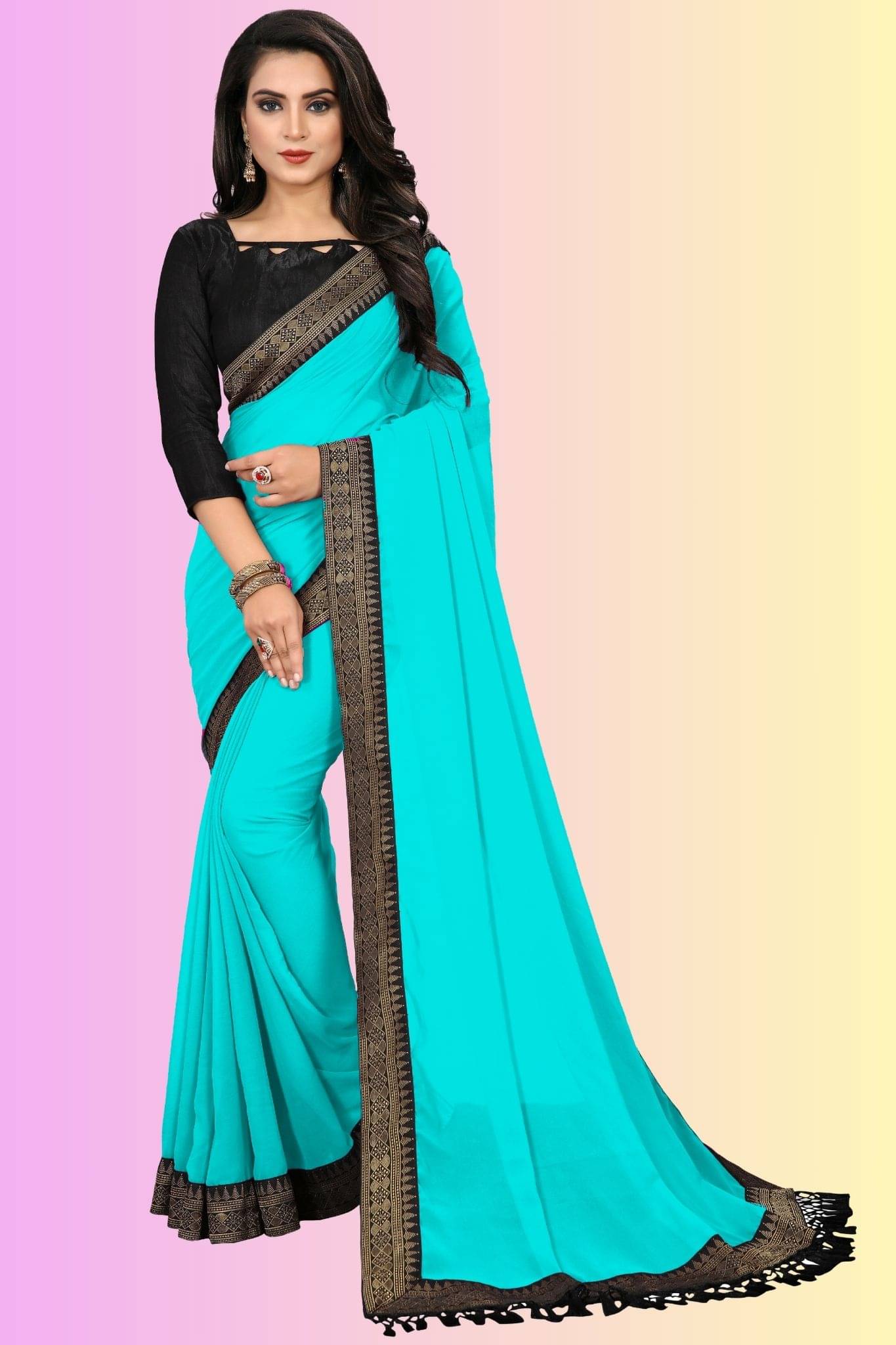 Aai Shree Khodiyar Georgette Self Design Saree With Unstitched Blouse Piece ( Sky Blue ) Aai Shree Khodiyar Georgette Self Design Saree With Unstitched Blouse Piece ( Sky Blue )