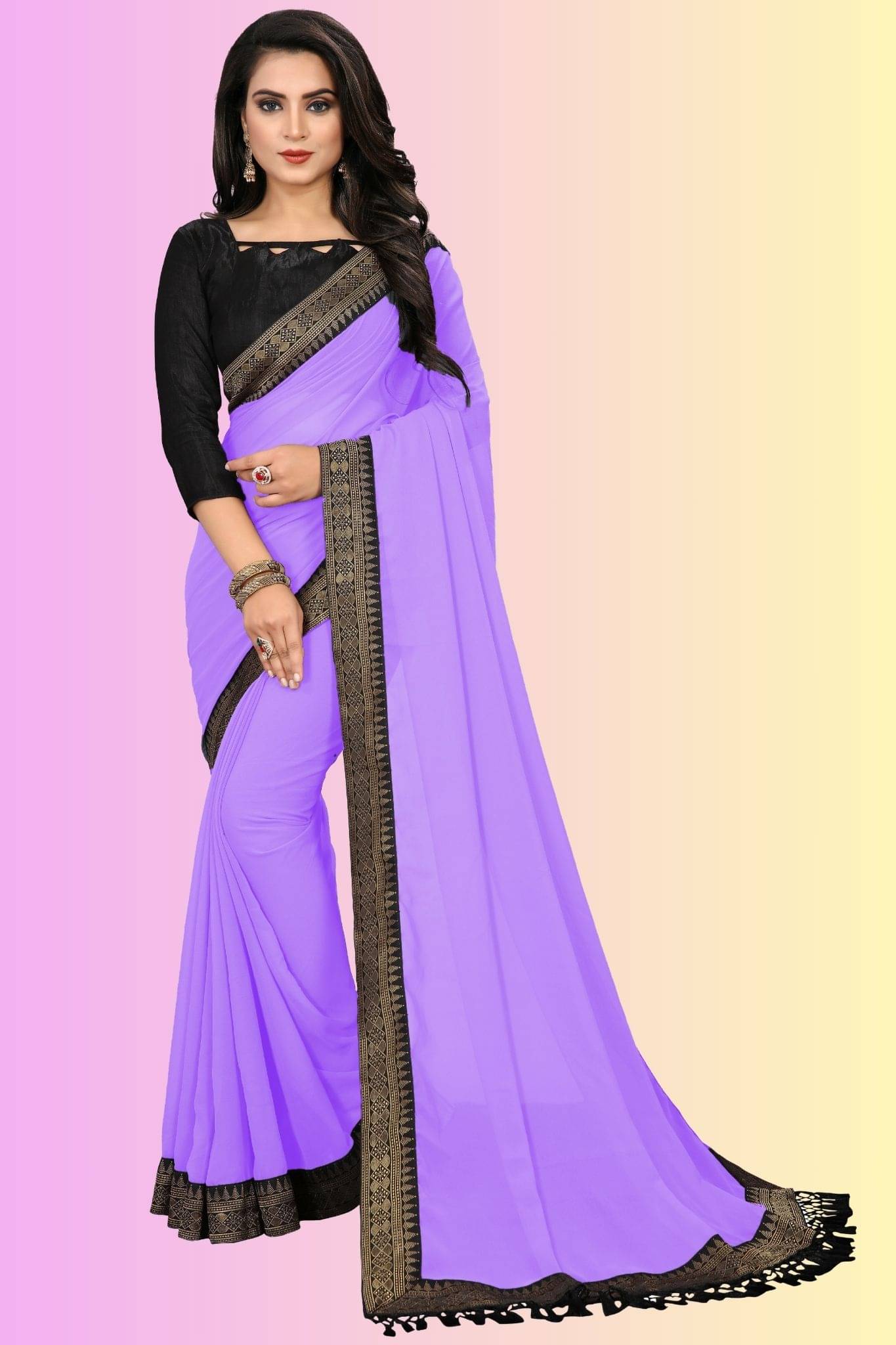 Aai Shree Khodiyar Georgette Self Design Saree With Unstitched Blouse Piece ( Lavender ) Aai Shree Khodiyar Georgette Self Design Saree With Unstitched Blouse Piece ( Lavender )