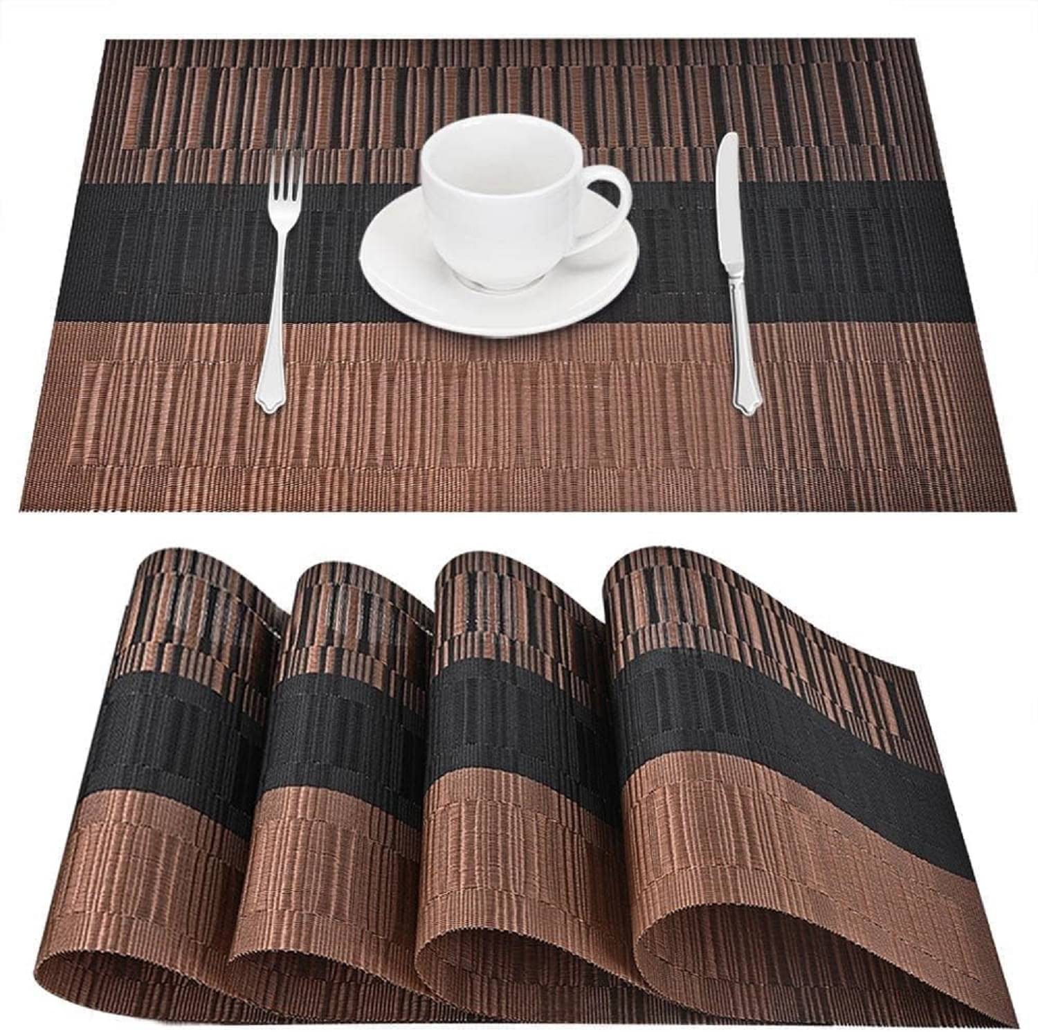 BECKONMART PVC Abstract Table Mats ( 45 cm x 30 cm ) Pack of 4 - Brown BECKONMART PVC Abstract Table Mats ( 45 cm x 30 cm ) Pack of 4 - Brown