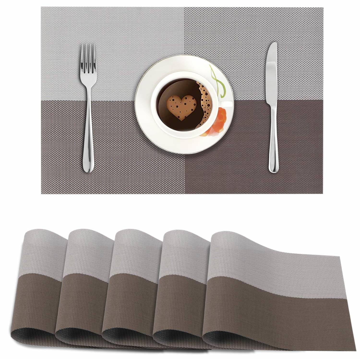     			BECKONMART PVC Abstract Table Mats ( 45 cm x 30 cm ) Pack of 4 - Brown