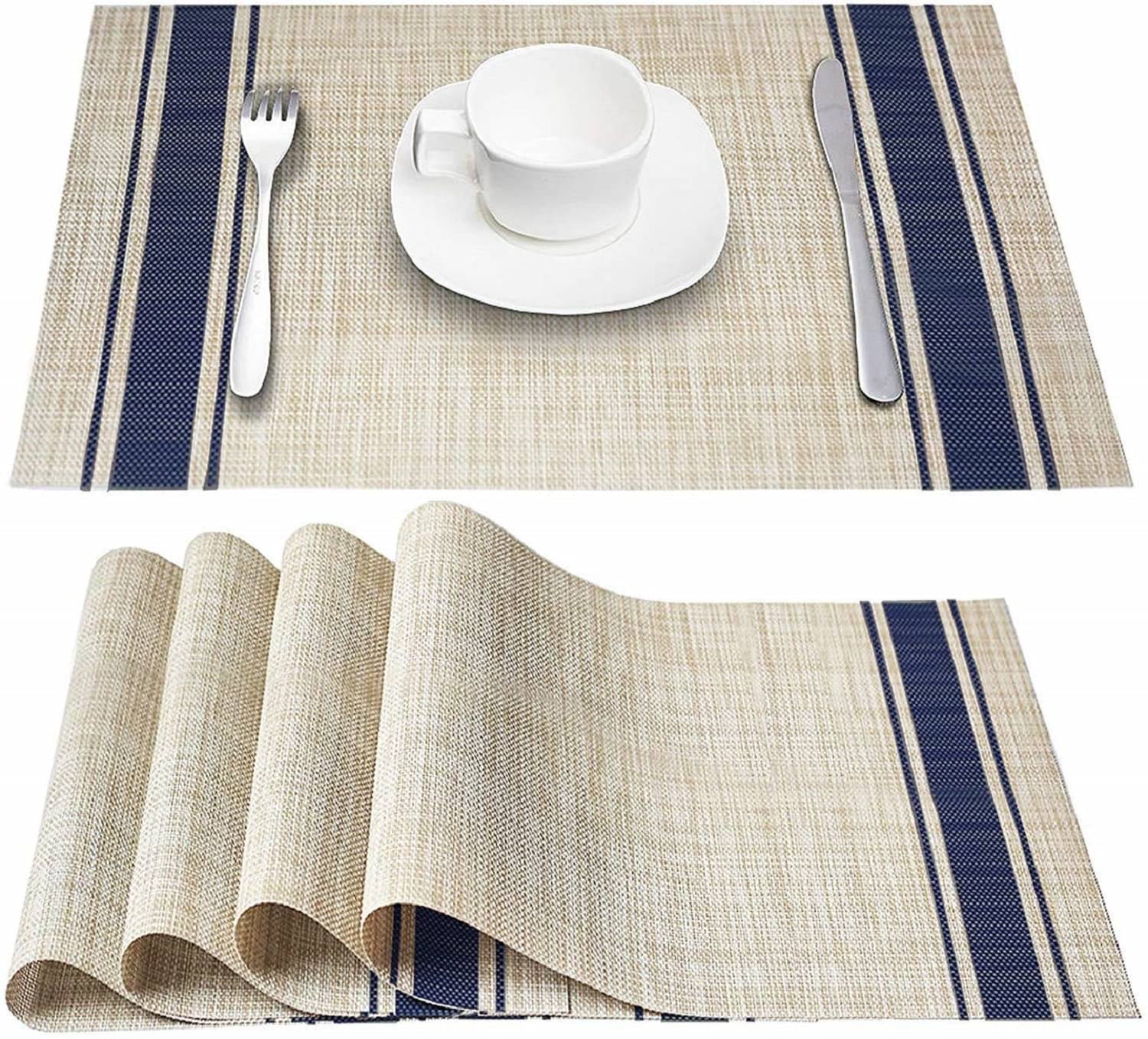     			BECKONMART PVC Abstract Table Mats ( 45 cm x 30 cm ) Pack of 4 - Beige