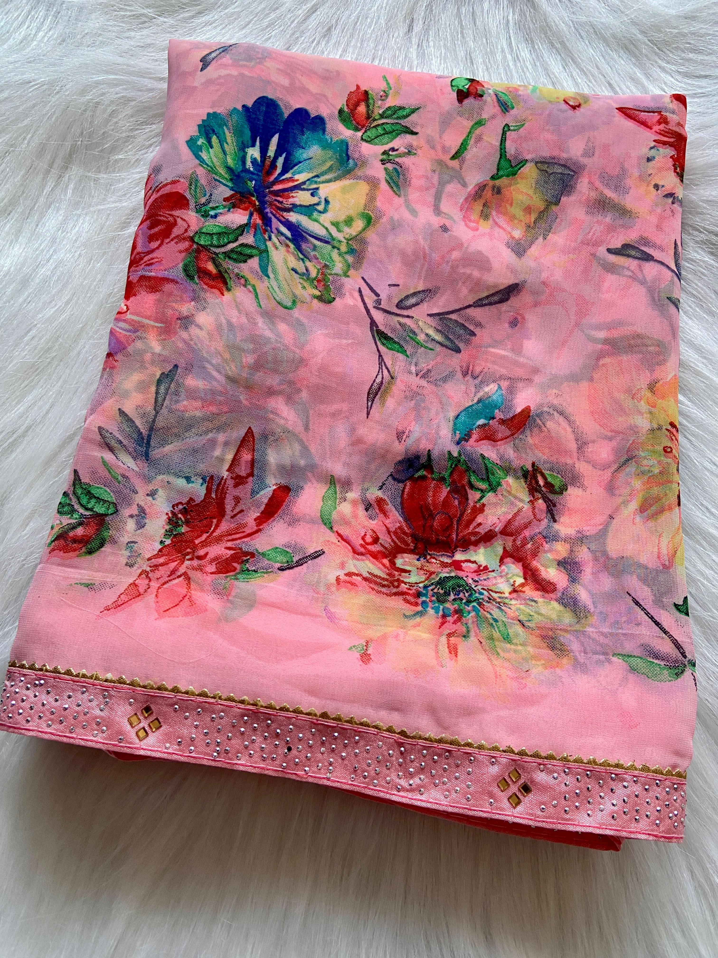     			BHAVIKA SILK MILLS Georgette Printed Saree With Stitched Blouse ( pink )