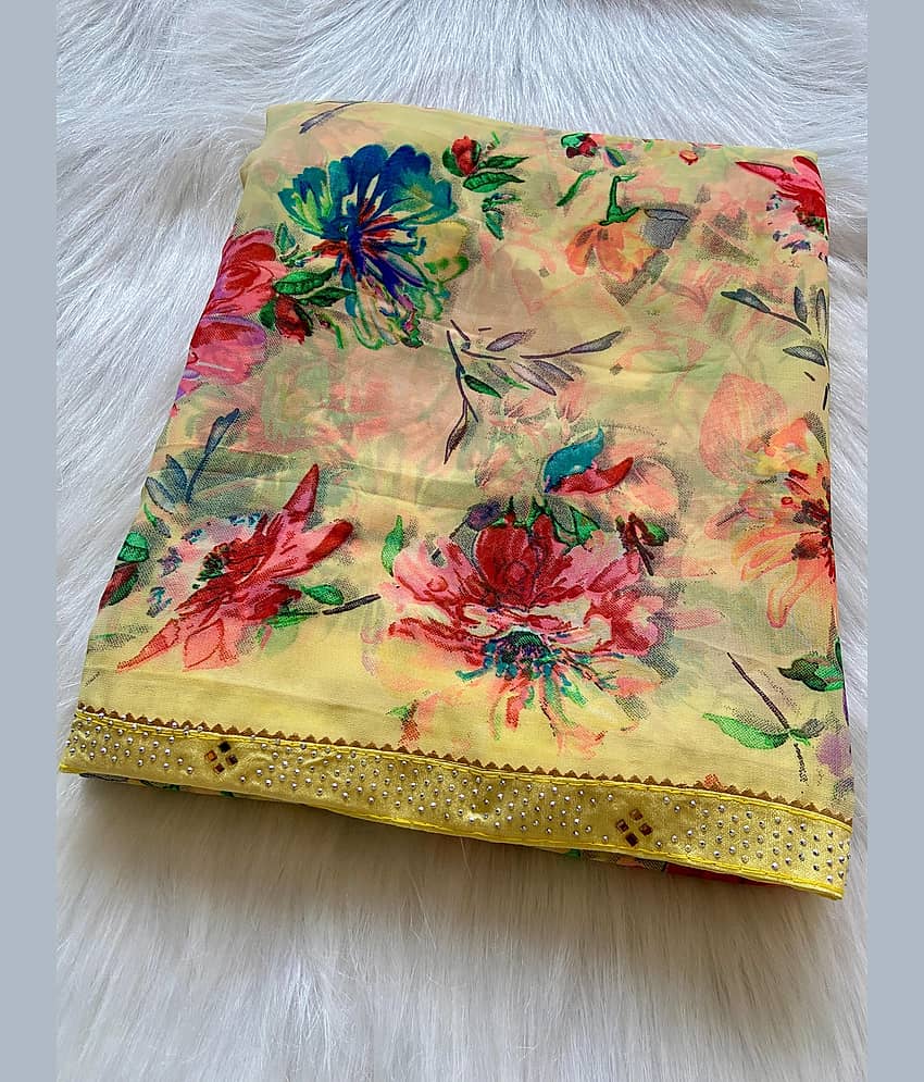 BHAVIKA SILK MILLS Georgette Printed Saree With Stitched Blouse ( yellow ) - Sarees | Buy online on ZillyBuy