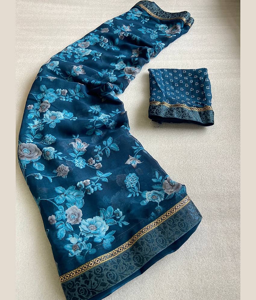 BHAVIKA SILK MILLS Georgette Printed Saree With Stitched Blouse ( rama ) - Sarees | Buy online on ZillyBuy